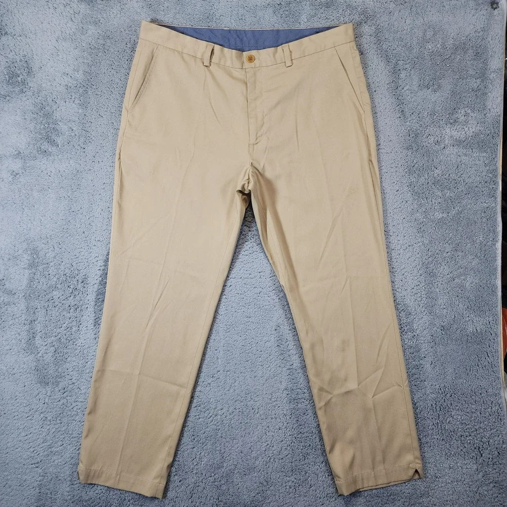 Brooks Brothers Performance Pants Men 38x30 Khaki Polyester Straight Fit Stretch